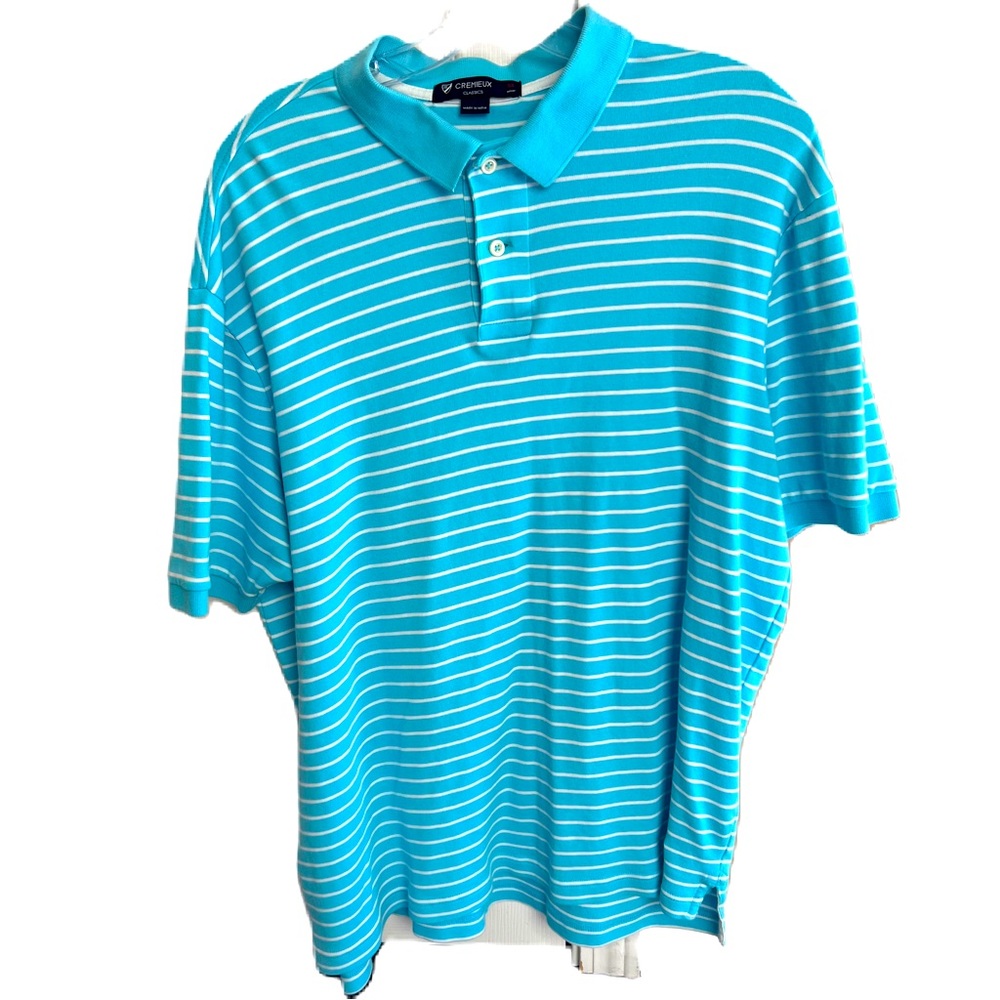 Cremieux Men’s Polo Shirt Size XL  Blue & White striped